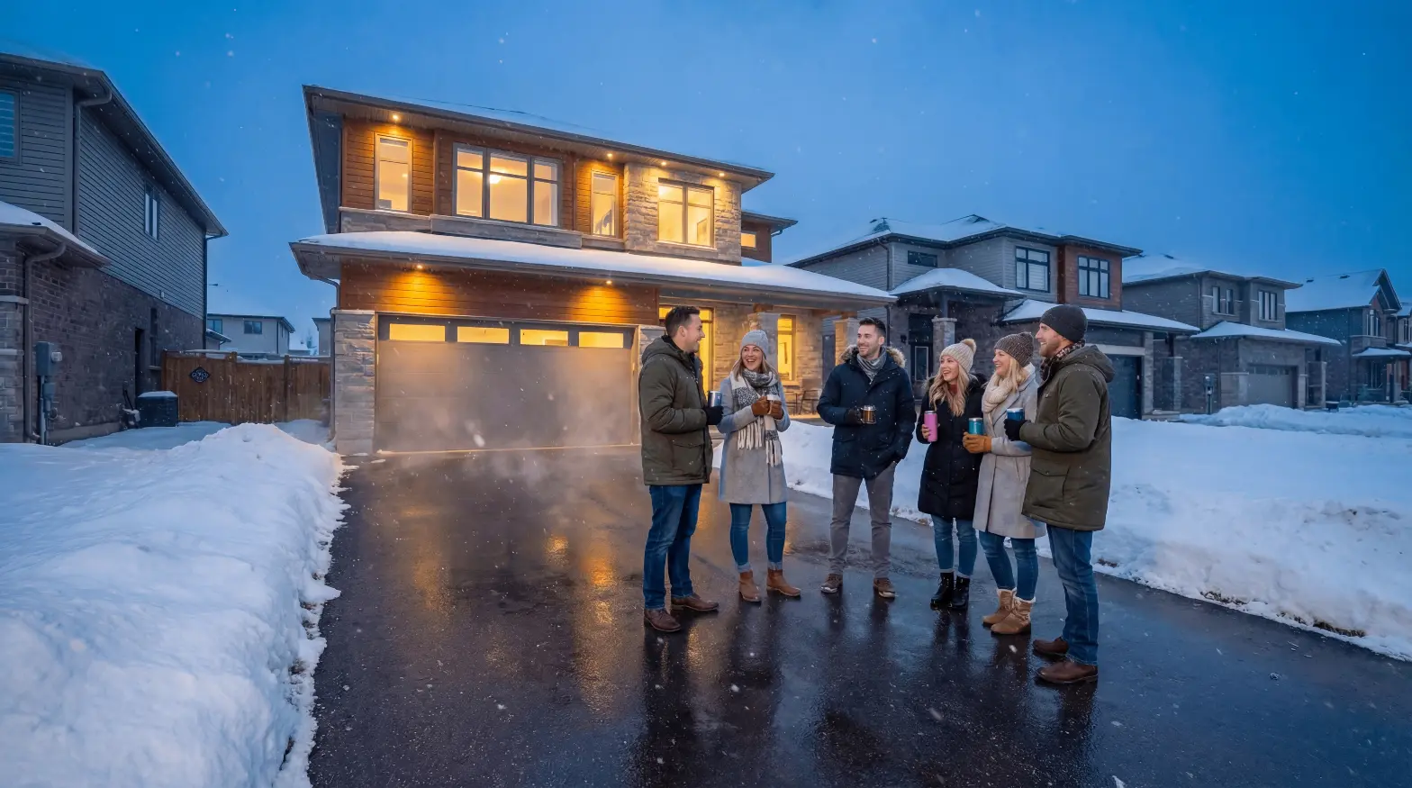 Heated driveway in Ontario with snow melting automatically on a residential property